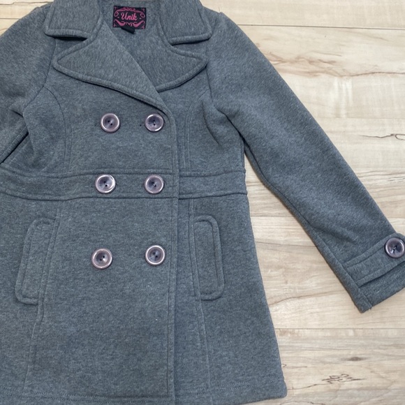 Unik Girls M Grey Pea Coat. Super cute and warm. Button front. 2 front pockets. - Picture 2 of 8